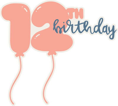 12th happy birthday card with balloons