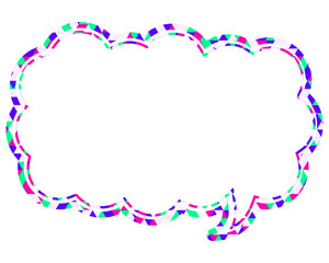 ステンドグラス風吹き出し　三角形模様　細長い雲形