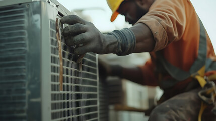 HVAC Technician Working on Air Conditioning Unit