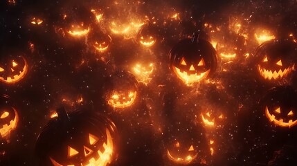 Obraz premium Glowing pumpkins halloween background