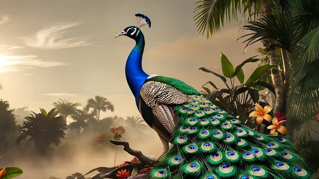 Peacock in Garden - 4K Wildlife Video
