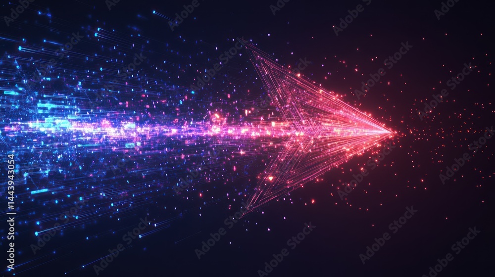 Poster futuristic glowing arrow with data stream, representing technology and progress