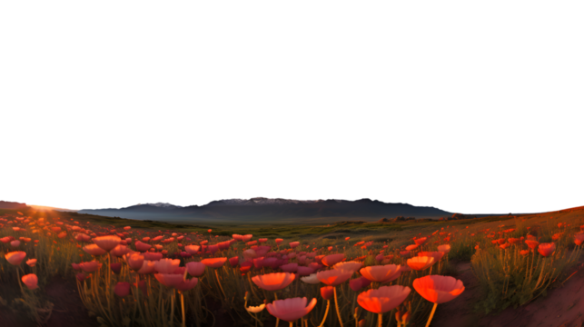 Scenic View of Wildflower Field under Lenticular Clouds at Sunset Isolated