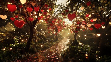 Heart embellished forest scene with romantic glow