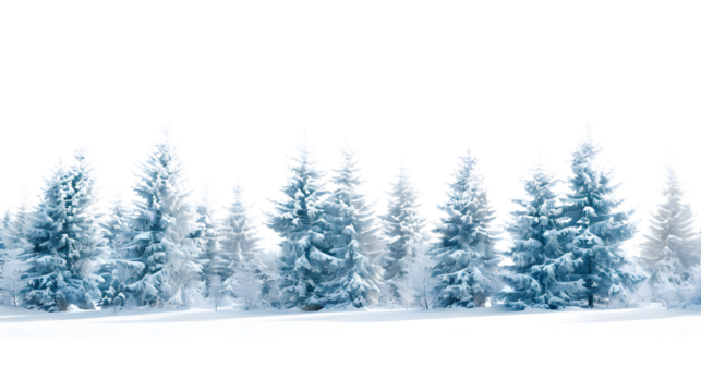 Serene Winter Forest Covered with Snow on Isolated White Background - Ideal for Seasonal Graphics and Holiday Designs - Powered by Adobe