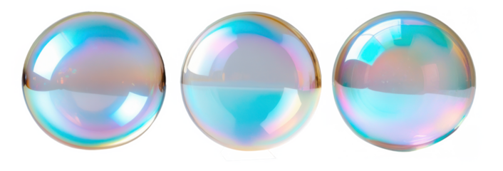 Burbujas color tornasol sobre fondo transparente. PNG. 