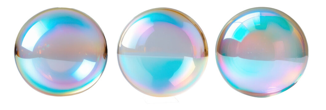 Burbujas color tornasol sobre fondo transparente. PNG. 