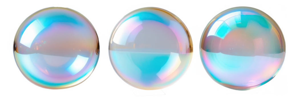 Burbujas color tornasol sobre fondo transparente. PNG. 