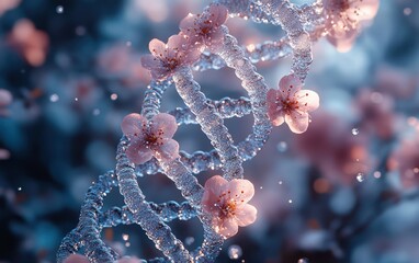 DNA Helix with Cherry Blossoms.
