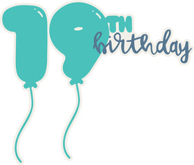 19th happy birthday card with balloons