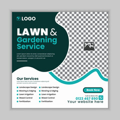 Professional Creative Garden  Maintenance and Lawn Care Social Media Post Design Template, web banner  for Lawn Mower gardening service, Agriculture farming business service online post 