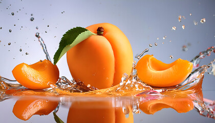 Infuse your creative projects with vibrant energy using this stunning high-resolution photo of a juicy apricot in a powerful liquid explosion. Captured with precision in a professional studio setup