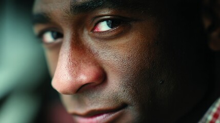 Close up Portrait of a Man s Face  Intense Gaze  Serious Expression  Dark Skin  Human Emot
