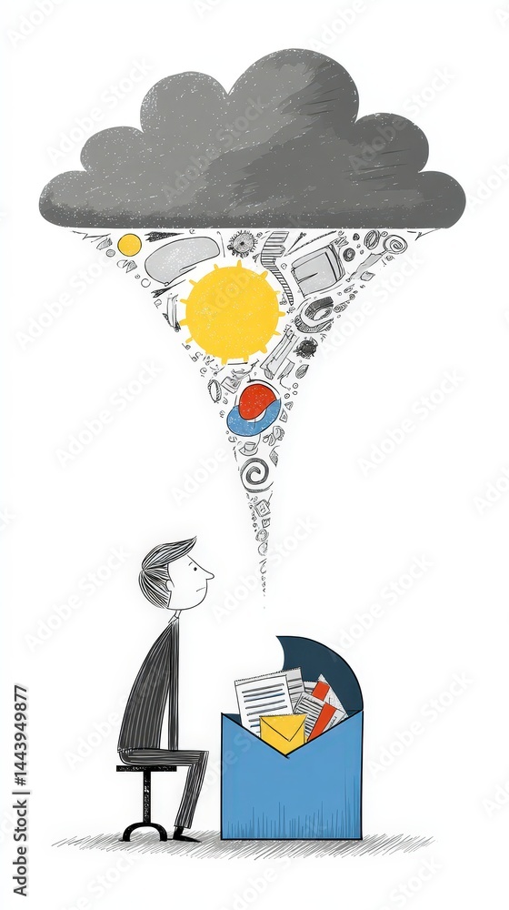 Poster Overwhelmed by Emails  Man Facing Inbox Overload  Digital Communication  Cloud Computing