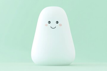 Cute, simple, white blob character with a happy face