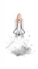 Space Shuttle Launch  Watercolor Painting of Rocket Ascending