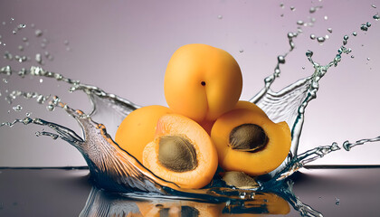 Infuse your creative projects with vibrant energy using this stunning high-resolution photo of a juicy apricot in a powerful liquid explosion. Captured with precision in a professional studio setup