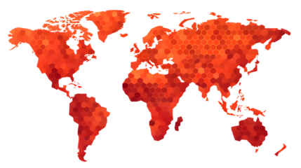 Detailed World Continent Map with Raster Hexagon Territorial Plan for Professional Presentations
