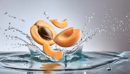 Infuse your creative projects with vibrant energy using this stunning high-resolution photo of a juicy apricot in a powerful liquid explosion. Captured with precision in a professional studio setup