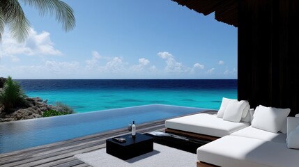 Coastal paradise outdoor lounge with infinity pool
