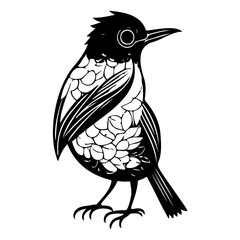 Elegant avian artwork: A black and white decorative bird for design projects