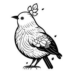 Elegant avian illustration with delicate foliage, minimalist line art drawing