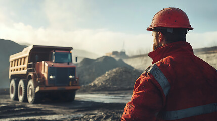 Miner Supervising a Dump Truck in a Quarry