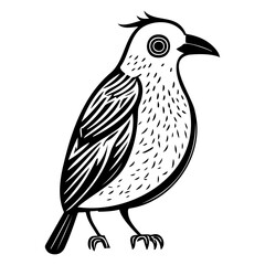 Stylized bird illustration in black and white with intricate feather details
