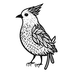 Detailed line art illustration of a crested bird perched gracefully for a design