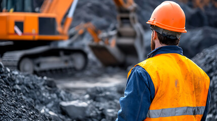 Construction Worker Supervising Heavy Machinery