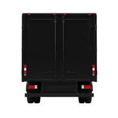 Rear View of Black Delivery Truck, isolated on transparent background.