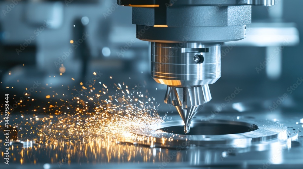 Poster precision metal cutting: automated milling with high-speed sparks display in action