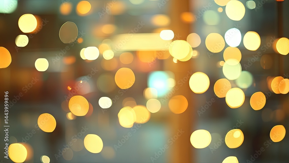 Poster a blurred interior scene of a lively caf?. filled with warm. glowing string lights overhead. creatin