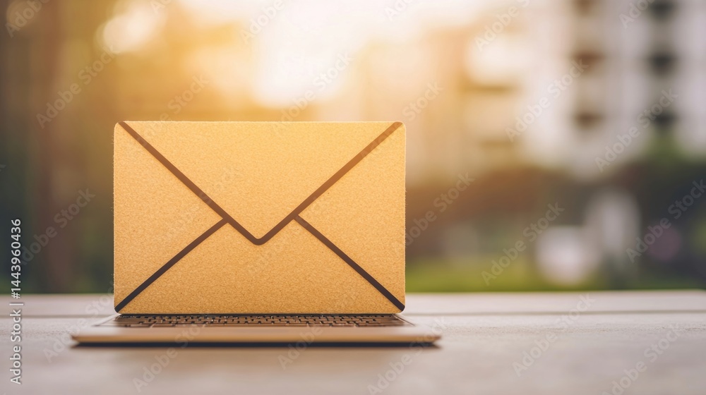 Poster a laptop with a large envelope icon on the screen symbolizes email or digital communication in a bri