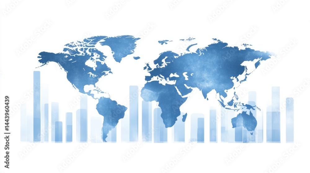 Aufkleber global market performance graph with world map and financial charts layered