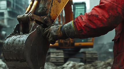 Construction Worker Operating Excavator