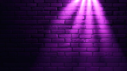 A vibrant purple spotlight illuminating a textured brick wall. creating a dramatic atmosphere perfect for artistic backgrounds or event promotions