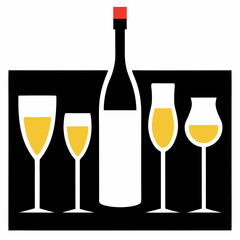 Set of drinks glass with bottle vector on white background.