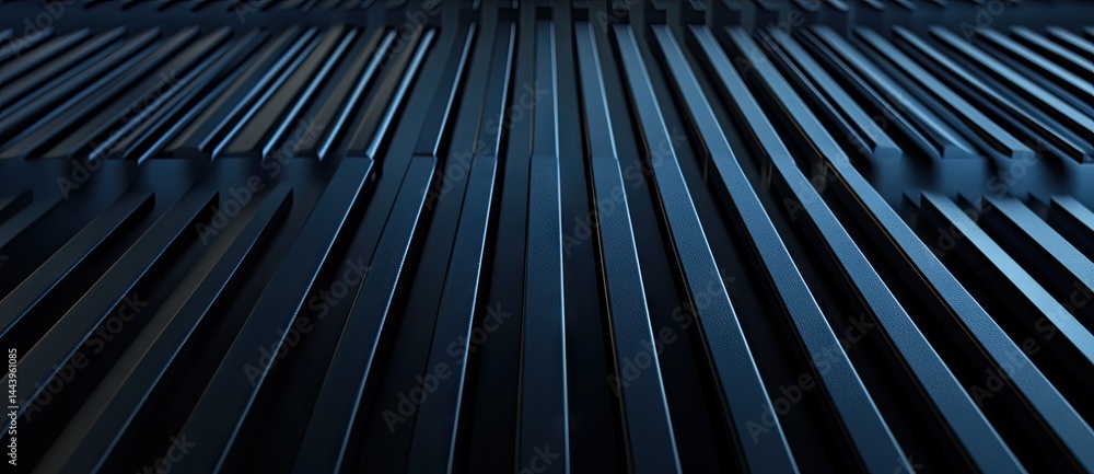 Poster a close-up view of a textured blue surface featuring sleek. parallel lines that create a modern aest