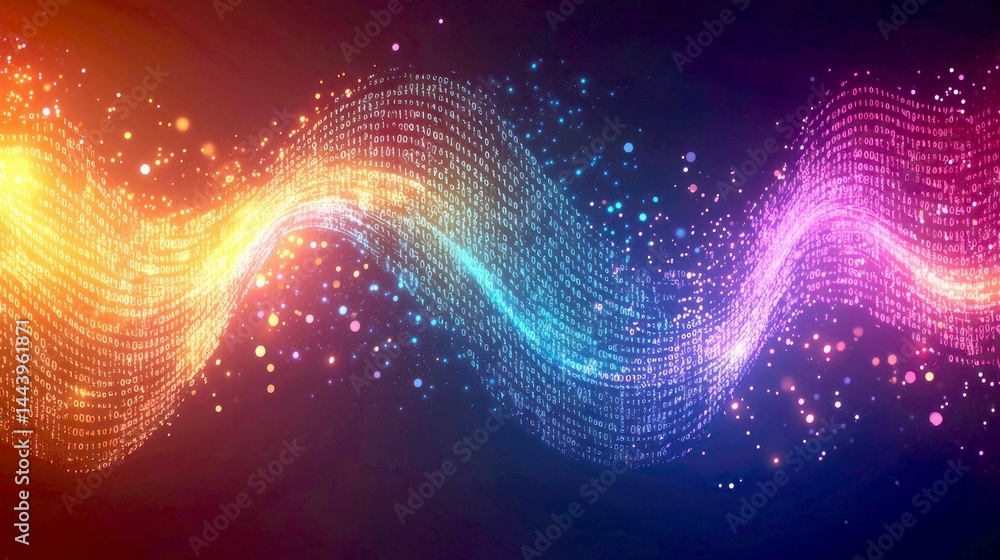 Fototapete Abstract Digital Wave: Binary Code Flowing in Vibrant Colors