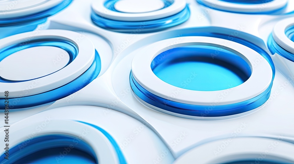 Poster a vibrant composition of blue and white abstract clouds floating against a deep blue background. cre