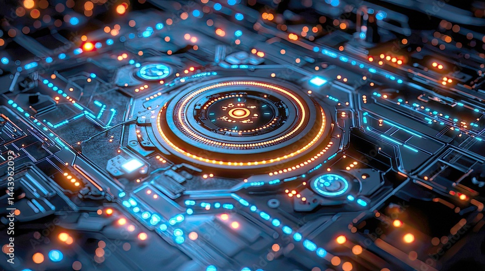 Aufkleber abstract futuristic circuit board: digital technology and cyberpunk style