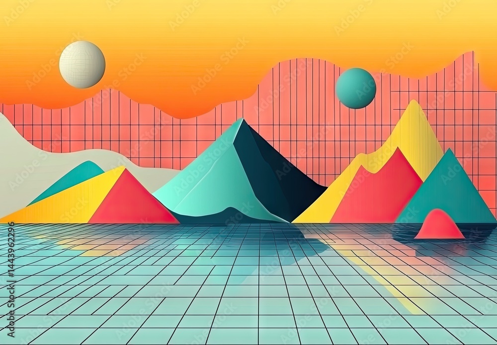 Aufkleber a vibrant abstract composition featuring dynamic geometric shapes and vivid colors. set against a ba