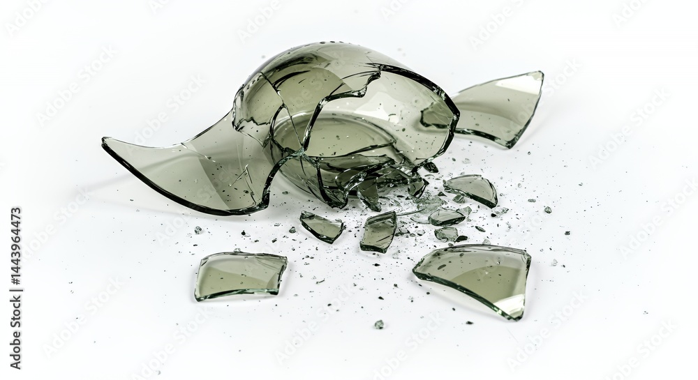 Poster shattered glass object sharp edges and fragmented pieces isolated on white screen background perfect
