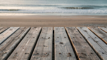 Serene beach boardwalk weathered wood planks tranquil ocean view peaceful escape