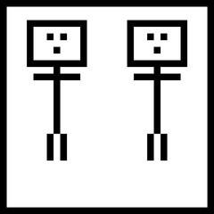Two people are inside a square frame.