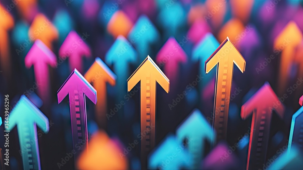 Aufkleber a vibrant array of colorful arrows pointing upward. symbolizing growth and progress. set against a d