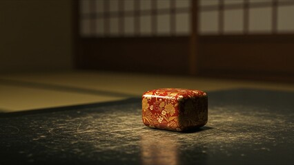 Traditional Japanese Gift Box on Tatami Mat