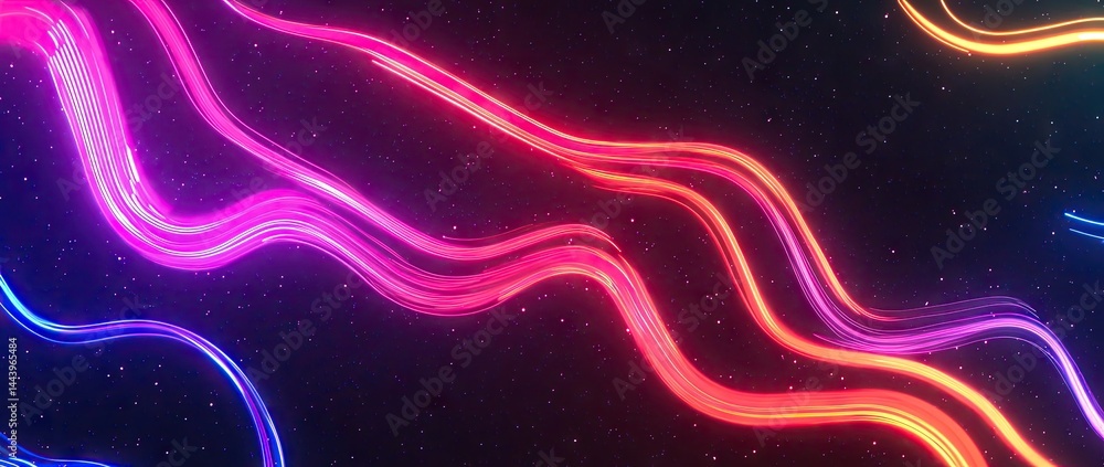 Poster a vibrant abstract digital artwork featuring symmetrical patterns of colorful waves and shapes. evok