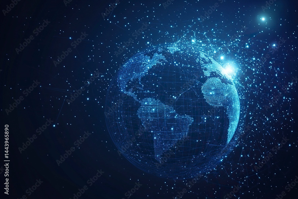 Poster blue planet with a starry sky background. dark space. abstract cosmic background. elements of text a
